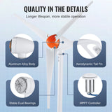 VEVOR 500W Wind Turbine Generator, 12V Wind Turbine Kit, 3-Blade Wind Power Generator with Anemometer, MPPT Controller & Adjustable Windward Direction, Suitable for Home, Farm, RVs, Boats - Close-Up Angle