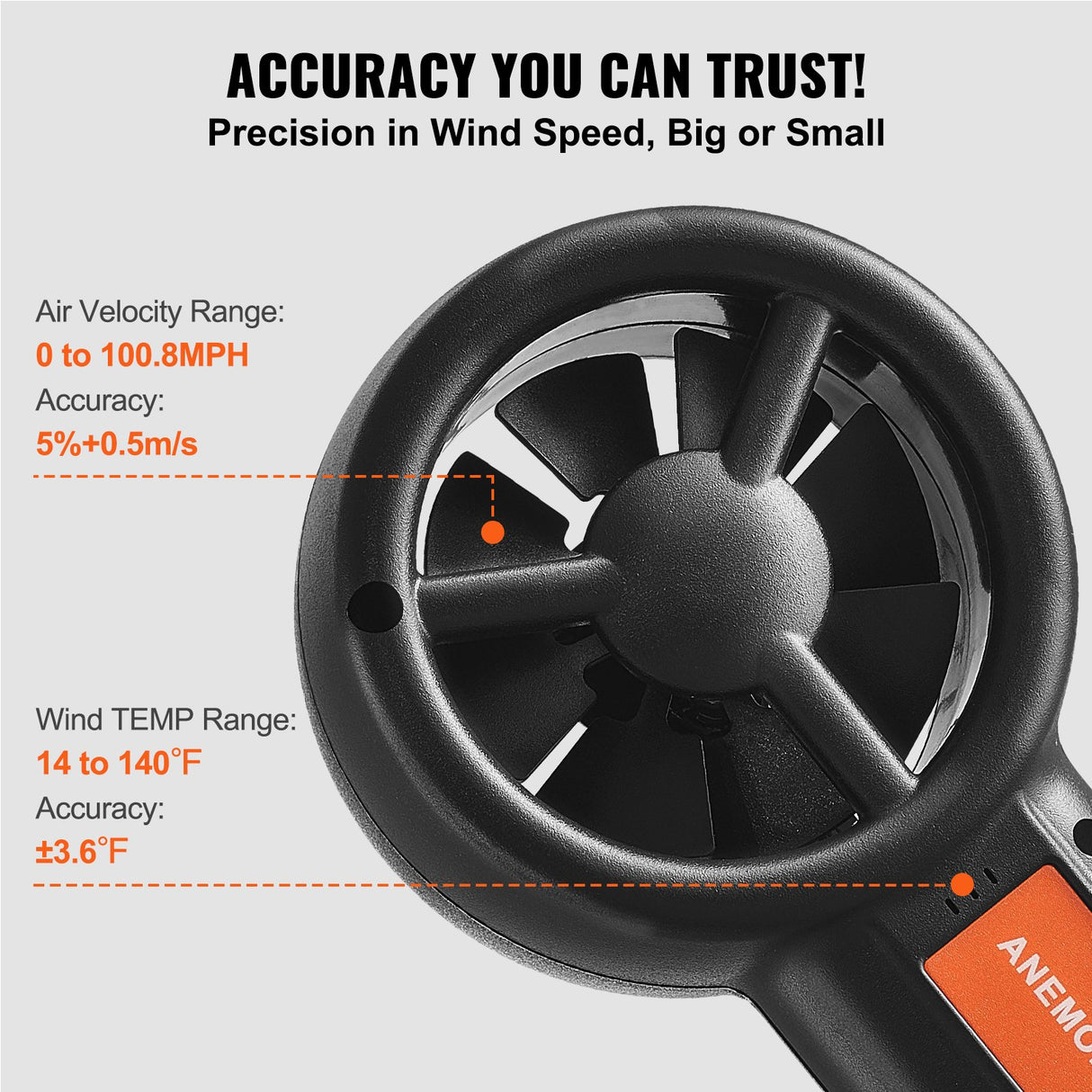 VEVOR Split Handheld Anemometer, Digital Wind Speed CFM Meter Gauge with LED Backlight Screen, Measures Wind Velocity Wind Temperature Air Flow Wind Chill, for Sailing Surfing Flying HVAC