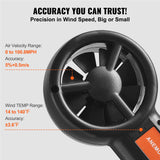 VEVOR Split Handheld Anemometer, Digital Wind Speed CFM Meter Gauge with LED Backlight Screen, Measures Wind Velocity Wind Temperature Air Flow Wind Chill, for Sailing Surfing Flying HVAC - Side View