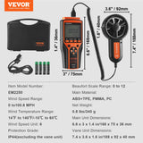 VEVOR Split Handheld Anemometer, Digital Wind Speed CFM Meter Gauge with LED Backlight Screen, Measures Wind Velocity Wind Temperature Air Flow Wind Chill, for Sailing Surfing Flying HVAC - Close-Up Angle