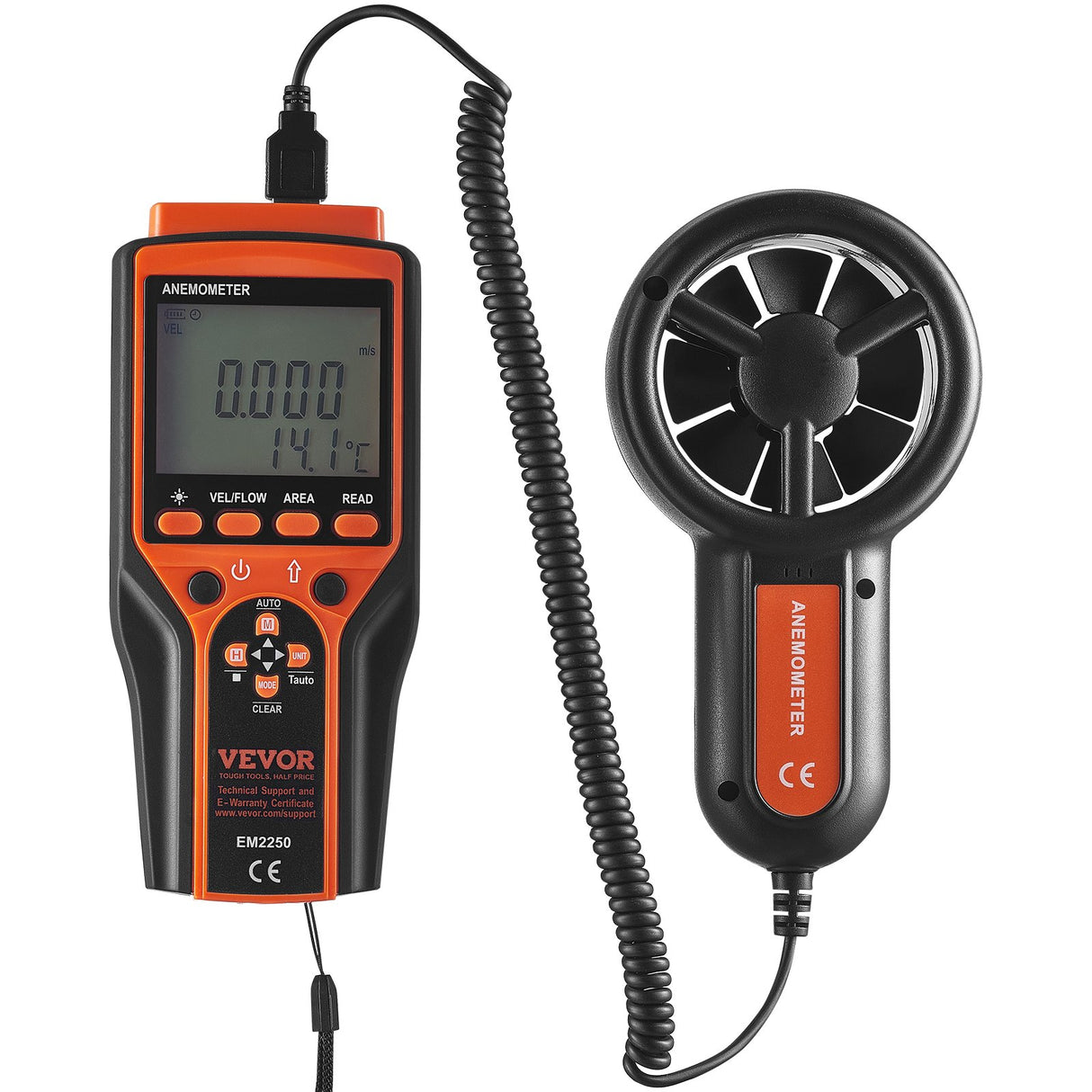 VEVOR Split Handheld Anemometer, Digital Wind Speed CFM Meter Gauge with LED Backlight Screen, Measures Wind Velocity Wind Temperature Air Flow Wind Chill, for Sailing Surfing Flying HVAC