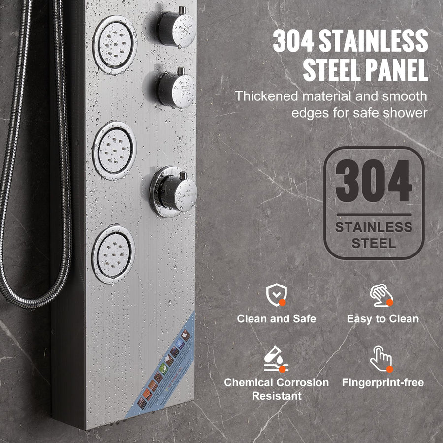 Shower Panel System, 4 Shower Modes Shower Panel Tower, Rainfall, Waterfall, 5 Full Body Massage Jets and 3-Setting Handheld Shower Head with 59" Hose, Stainless Steel Wall-Mounted Shower Set