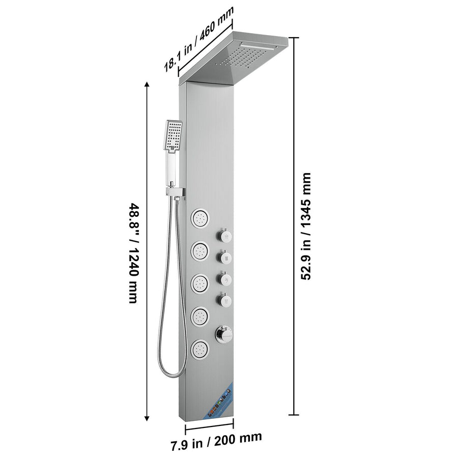 Shower Panel System, 4 Shower Modes Shower Panel Tower, Rainfall, Waterfall, 5 Full Body Massage Jets and 3-Setting Handheld Shower Head with 59" Hose, Stainless Steel Wall-Mounted Shower Set