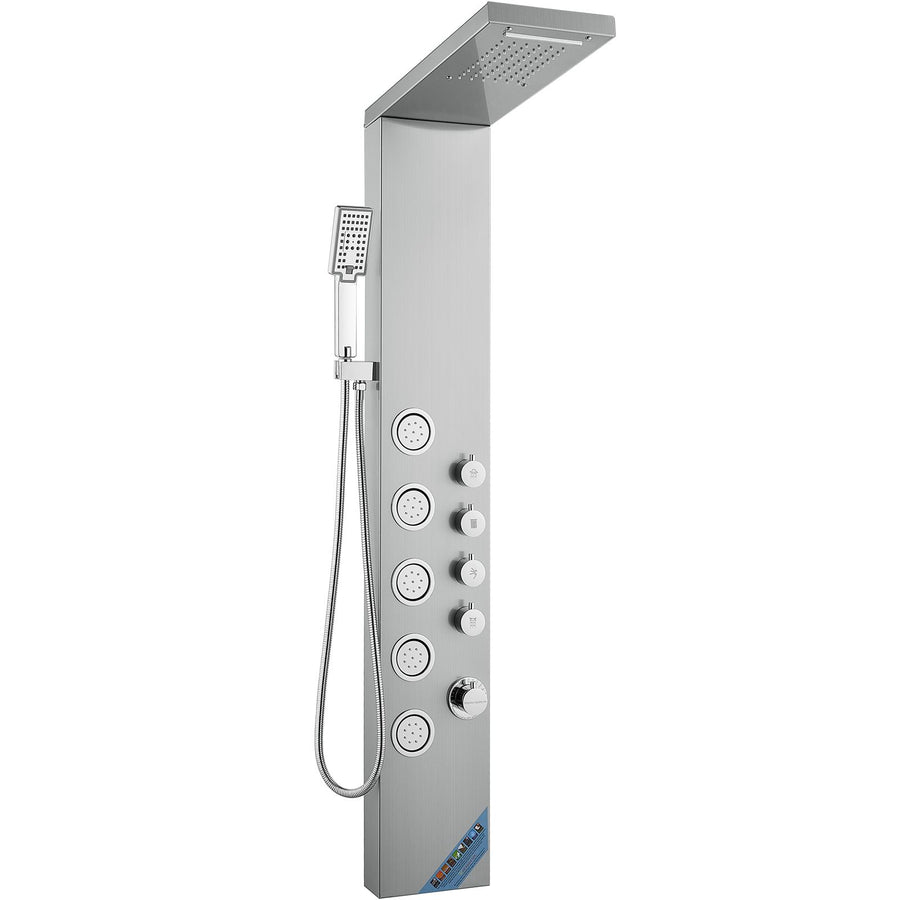 Shower Panel System, 4 Shower Modes Shower Panel Tower, Rainfall, Waterfall, 5 Full Body Massage Jets and 3-Setting Handheld Shower Head with 59" Hose, Stainless Steel Wall-Mounted Shower Set