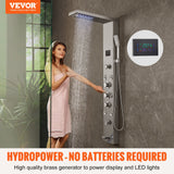 VEVOR Shower Panel System, 6 Shower Modes, LED & Screen Hydroelectricity Shower Panel Tower, Rainfall, Waterfall, 8 Massage Jets, Tub Spout, Handheld Shower, Stainless Steel Wall-Mounted Shower Set - Front View