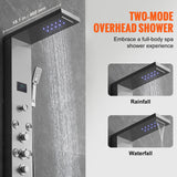 VEVOR Shower Panel System, 6 Shower Modes, LED & Screen Hydroelectricity Shower Panel Tower, Rainfall, Waterfall, 8 Massage Jets, Tub Spout, Handheld Shower, Stainless Steel Wall-Mounted Shower Set - Side View