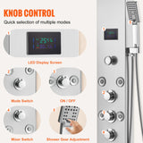 VEVOR Shower Panel System, 6 Shower Modes, LED & Screen Hydroelectricity Shower Panel Tower, Rainfall, Waterfall, 8 Massage Jets, Tub Spout, Handheld Shower, Stainless Steel Wall-Mounted Shower Set - 45-Degree Angle