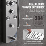 VEVOR Shower Panel System, 6 Shower Modes, LED & Screen Hydroelectricity Shower Panel Tower, Rainfall, Waterfall, 8 Massage Jets, Tub Spout, Handheld Shower, Stainless Steel Wall-Mounted Shower Set - Rear View