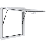 Concession Window 91x91cm, Aluminum Alloy Food Truck Service Window with Awning Door & Drag Hook, Up to 85 Degrees Stand Serving Window for Food Trucks Concession Trailers, Glass Not Included