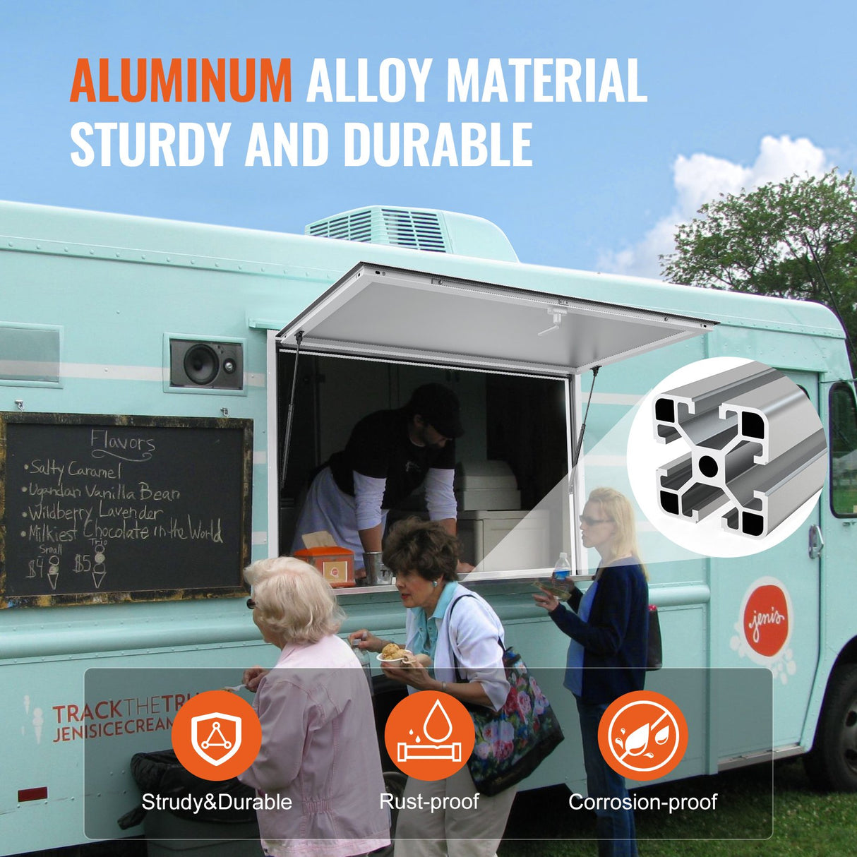 Concession Window 91x91cm, Aluminum Alloy Food Truck Service Window with Awning Door & Drag Hook, Up to 85 Degrees Stand Serving Window for Food Trucks Concession Trailers, Glass Not Included