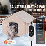 Elevated Heated Cat House, Outdoor Kitty Shelter with Timer, 600D Oxford Cloth Foldable Cat Shelter with Heated Pad for Winter to Stay Warm and Cozy, Brown (Middle)