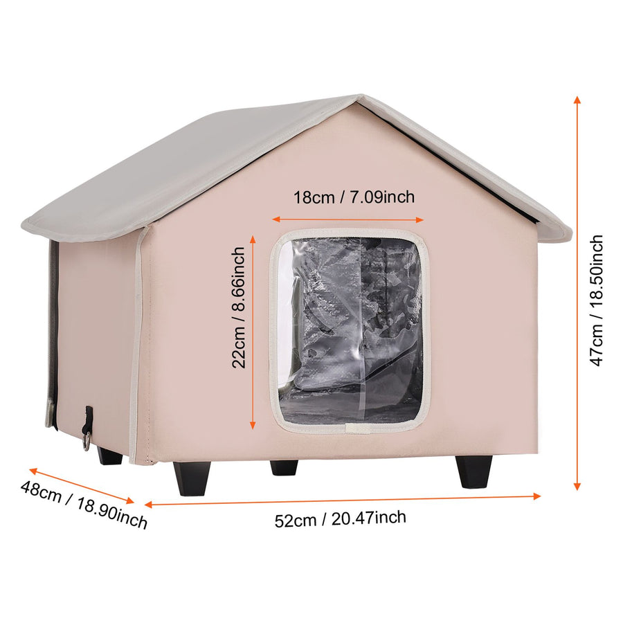 Elevated Heated Cat House, Outdoor Kitty Shelter with Timer, 600D Oxford Cloth Foldable Cat Shelter with Heated Pad for Winter to Stay Warm and Cozy, Brown (Middle)