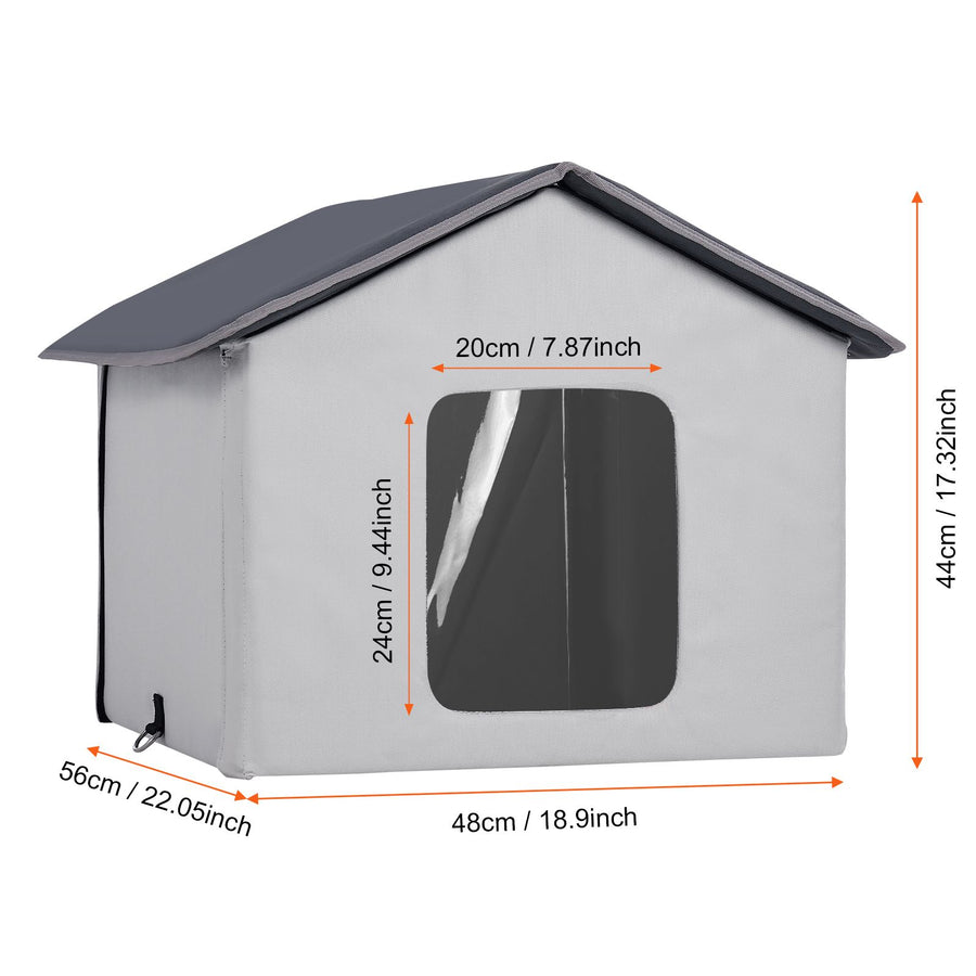 Heated Cat House, Outdoor Kitty Shelter with Timer, 600D Oxford Cloth Foldable Cat Shelter with Heated Pad for Winter to Stay Warm and Cozy, Gray (Middle)