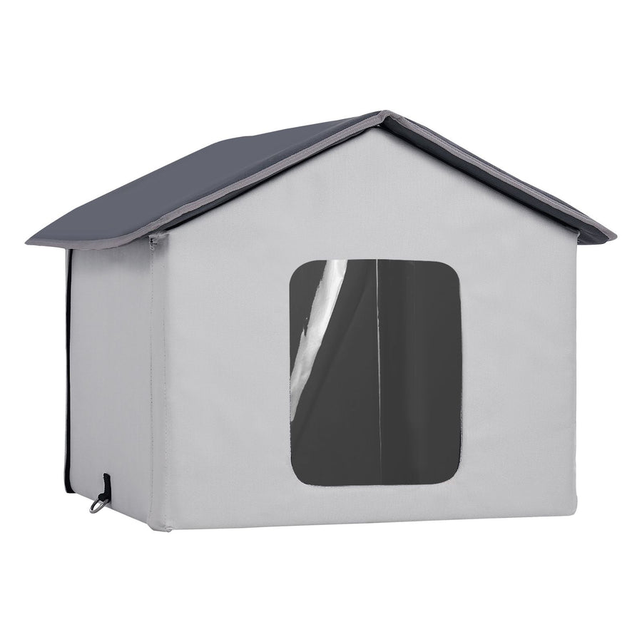Heated Cat House, Outdoor Kitty Shelter with Timer, 600D Oxford Cloth Foldable Cat Shelter with Heated Pad for Winter to Stay Warm and Cozy, Gray (Middle)