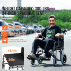 Wheelchair Steel Transport Chair Foldable Wheelchair 24-In W Seat 300lbs