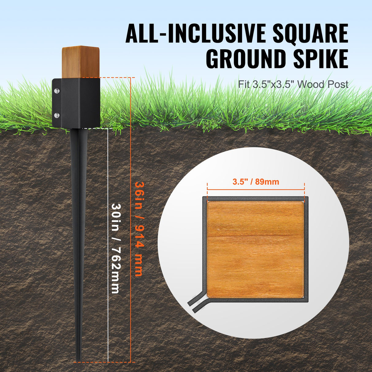 VEVOR Fence Post Anchor Ground Spike 8 Pack 36 x 4 x 4 In Metal Fence Stakes