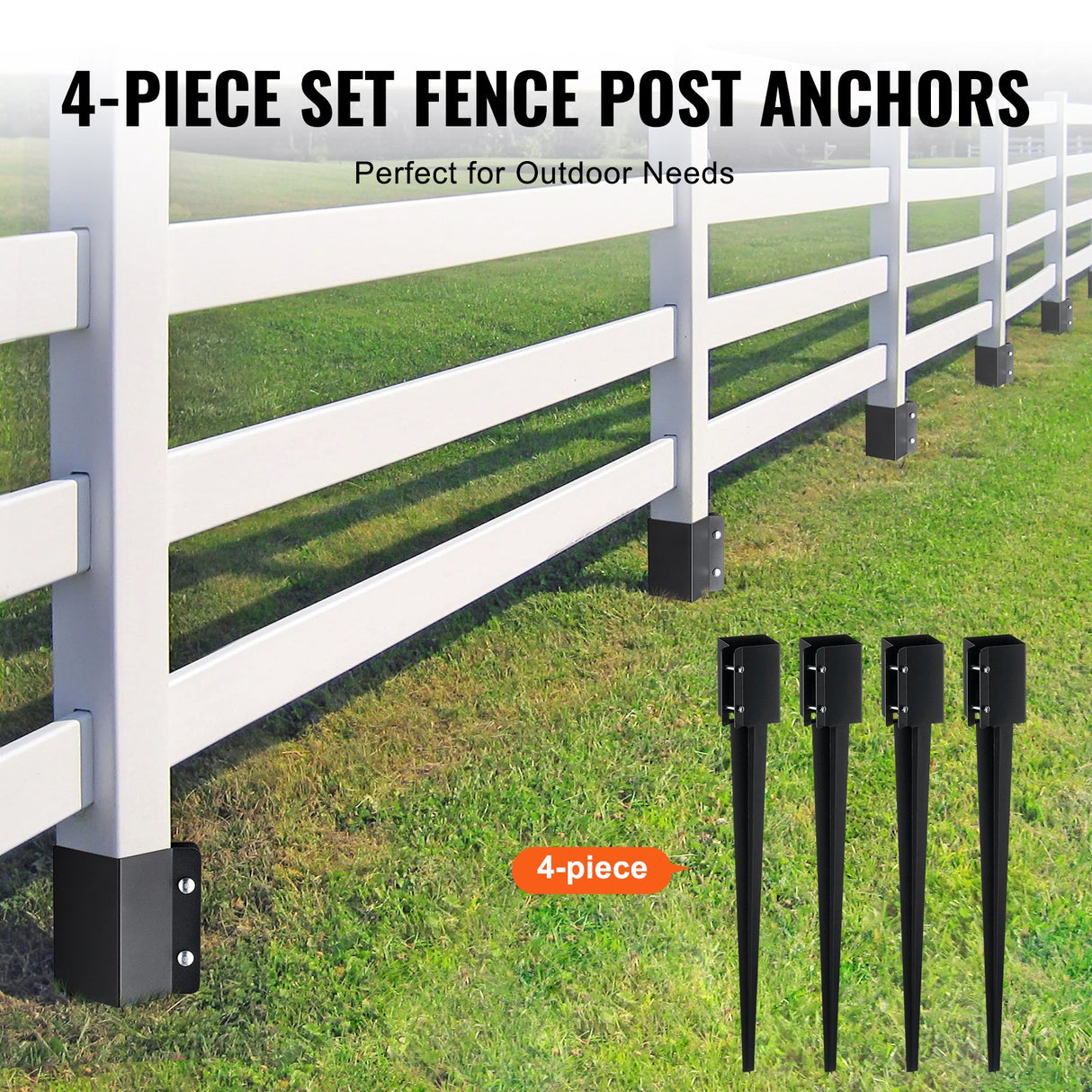 VEVOR Fence Post Anchor Ground Spike 4 Pack 36 x 4 x 4 In Metal Fence Stakes