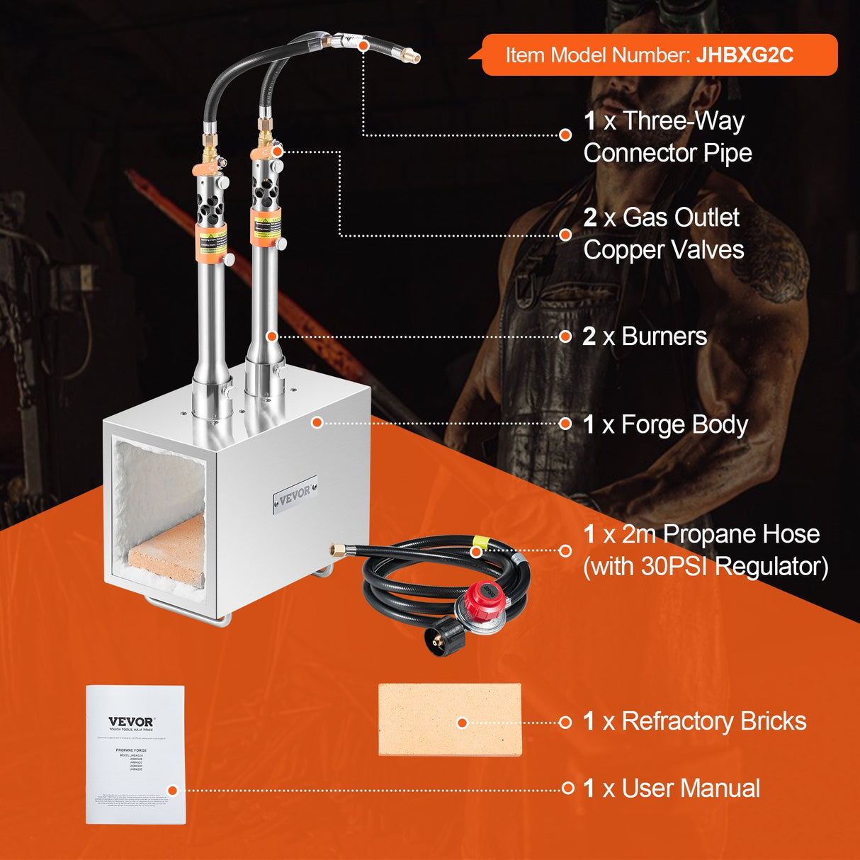 VEVOR Portable Propane Forge 2 Burner Farrier Forge Knife Metal Square