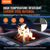 VEVOR Fire Pit Ring, 42x42 in Outer/36x36 in Inner Diameter, 10inch Height Square Fire Pit Insert, Heavy Duty Carbon Steel Liner DIY Campfire Ring above or In-Ground, for Outdoor Camping, Bonfires - Front View