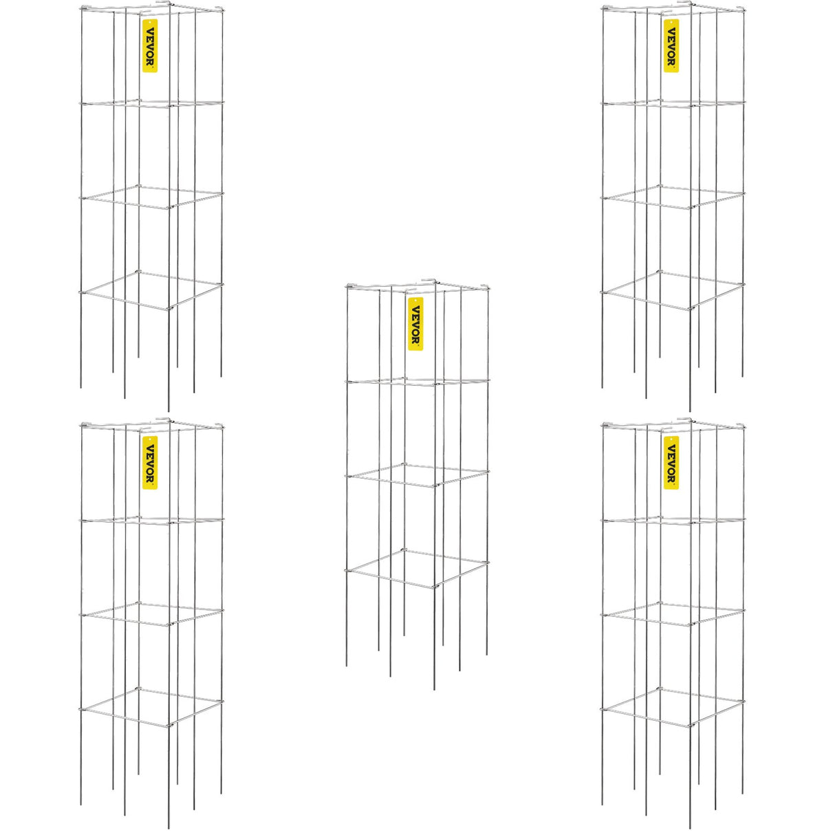 VEVOR Tomato Cages, 30 x 30 x 117 cm, 5 Packs Square Plant Support Cages, Silver PVC-Coated Steel Tomato Towers for Climbing Vegetables, Plants, Flowers, Fruits
