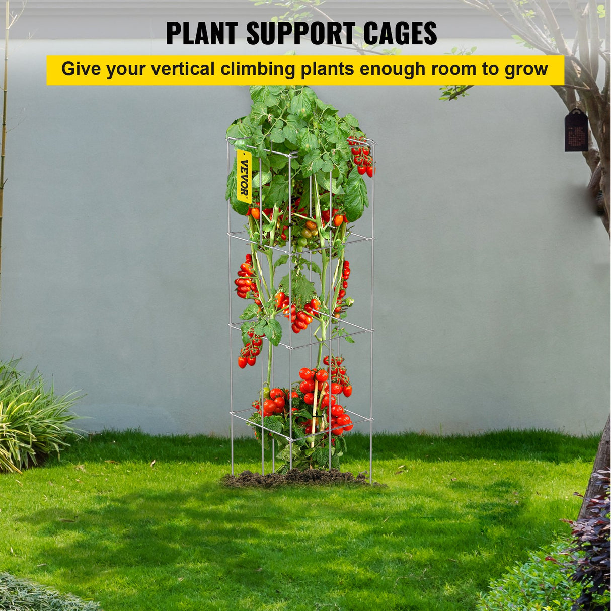 VEVOR Tomato Cages, 30 x 30 x 117 cm, 5 Packs Square Plant Support Cages, Silver PVC-Coated Steel Tomato Towers for Climbing Vegetables, Plants,