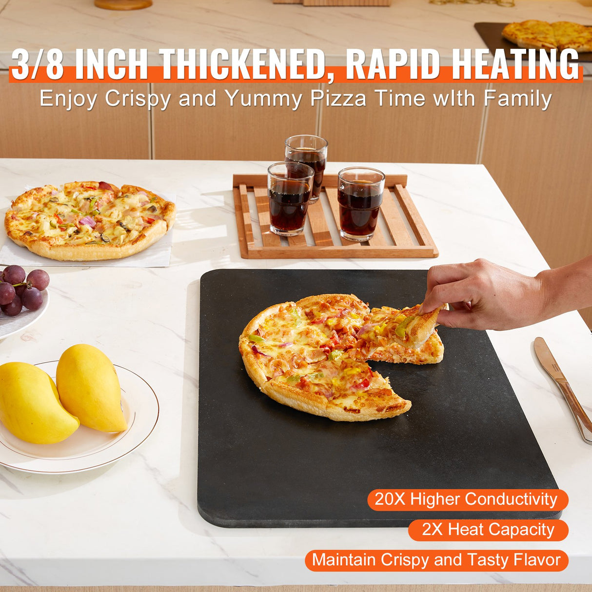 Pizza Steel, 20" x 14" x 3/8" Pizza Steel Plate for Oven, Pre-Seasoned Carbon Steel Pizza Baking Stone with 20X Higher Conductivity, Heavy Duty Rustproof Pizza Pan for Outdoor Grill, Indoor Oven