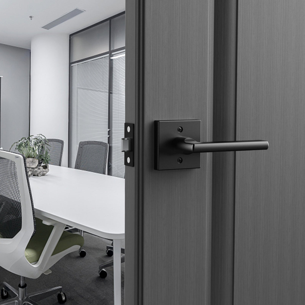 VEVOR Passage Door Handle, 1 Pack Matte Black Door Lever, Left or Right Handing Reversible Lever Non-Locking, Rotation to Open, Square Interior Door