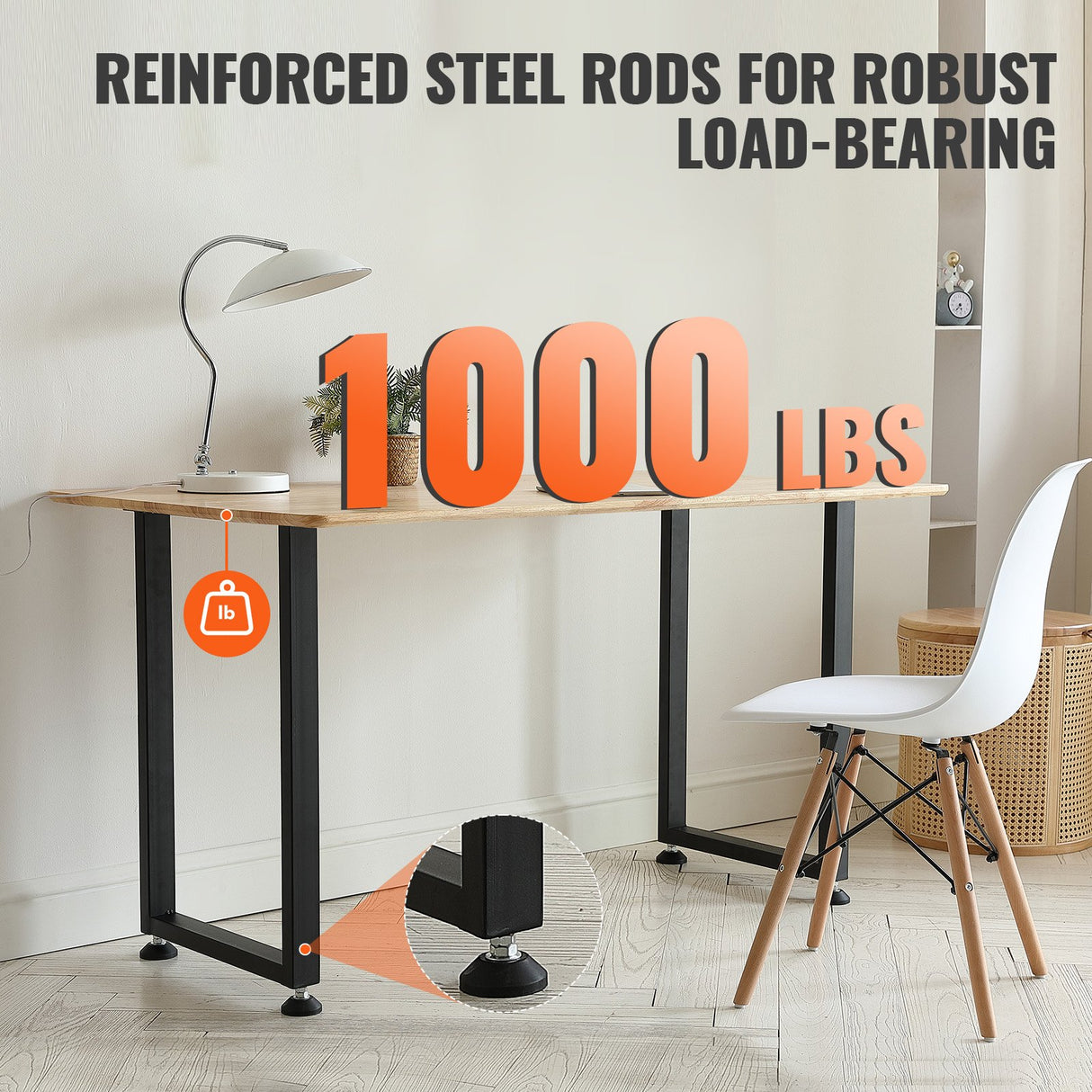 VEVOR 711.2MM Adjustable Furniture Legs, Square Reinforced Steel Office Table legs Set of 2 for DIY, Max Load 453.6KG Heavy Duty Desk Legs, Quick