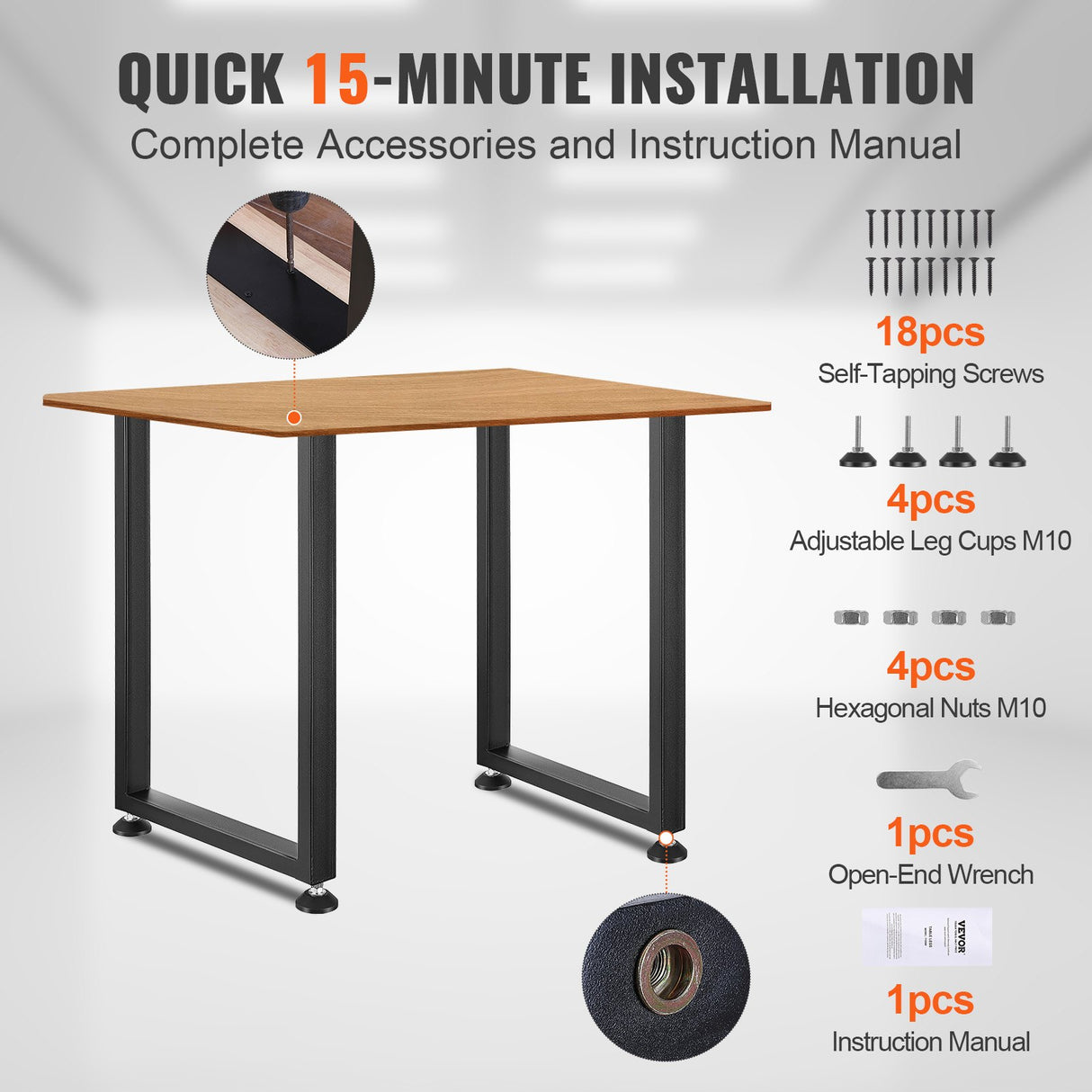 VEVOR 711.2MM Adjustable Furniture Legs, Square Reinforced Steel Office Table legs Set of 2 for DIY, Max Load 453.6KG Heavy Duty Desk Legs, Quick