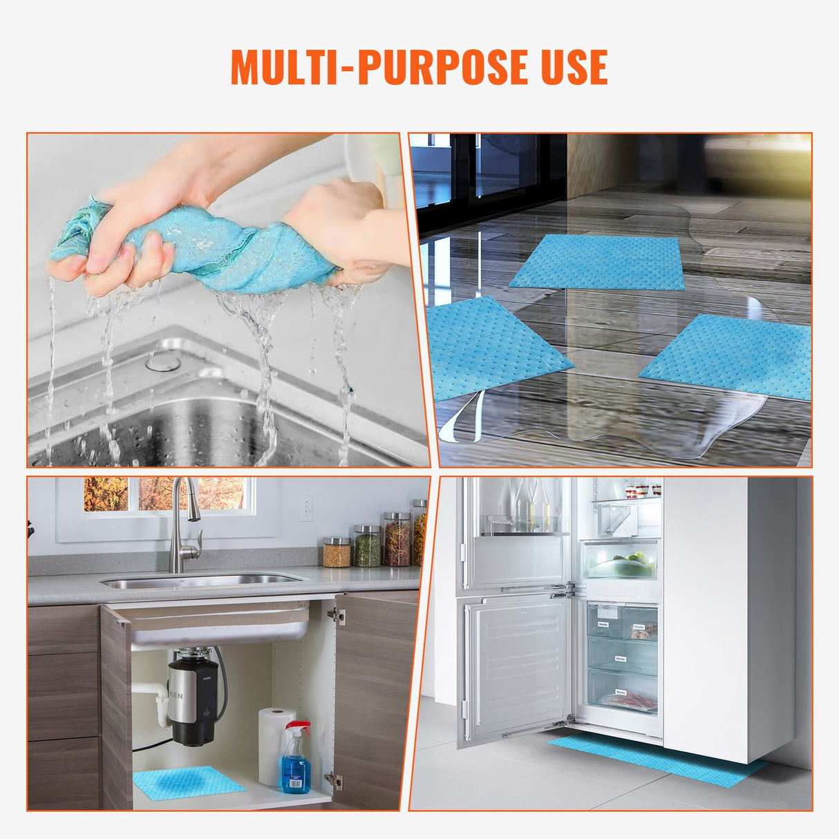 VEVOR Spill Absorbent Pads, Water Absorbing Mat Pad in Dispenser Box, 6 Gal Capacity, 15" L x19" W Polypropylene Absorbent Pad for Water, 30 pcs per