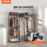 VEVOR Heavy Duty Clothes Rack, Rolling Clothing Garment Rack with 4 Hang Rods & 8 Storage Tiers, Adjustable Custom Closet Rack, Freestanding Wardrobe for Hanging Clothes, 362 kg Load Capacity - Front View