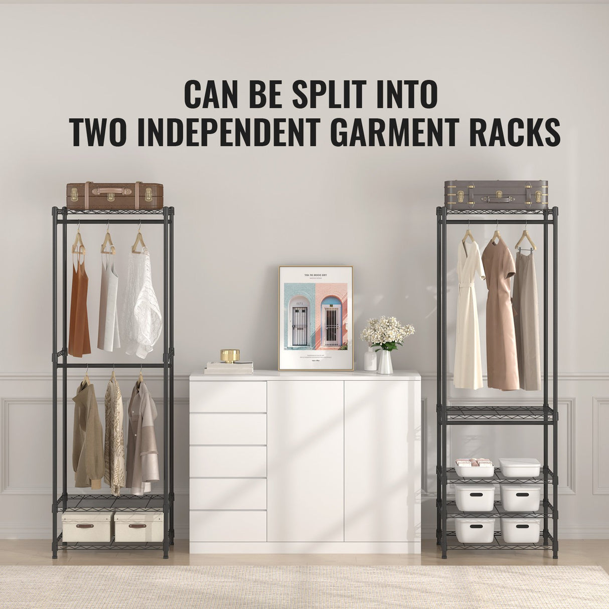 VEVOR Heavy Duty Clothes Rack, Rolling Clothing Garment Rack with 4 Hang Rods & 8 Storage Tiers, Adjustable Custom Closet Rack, Freestanding Wardrobe for Hanging Clothes, 362 kg Load Capacity