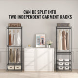 VEVOR Heavy Duty Clothes Rack, Rolling Clothing Garment Rack with 4 Hang Rods & 8 Storage Tiers, Adjustable Custom Closet Rack, Freestanding Wardrobe for Hanging Clothes, 362 kg Load Capacity - Rear View