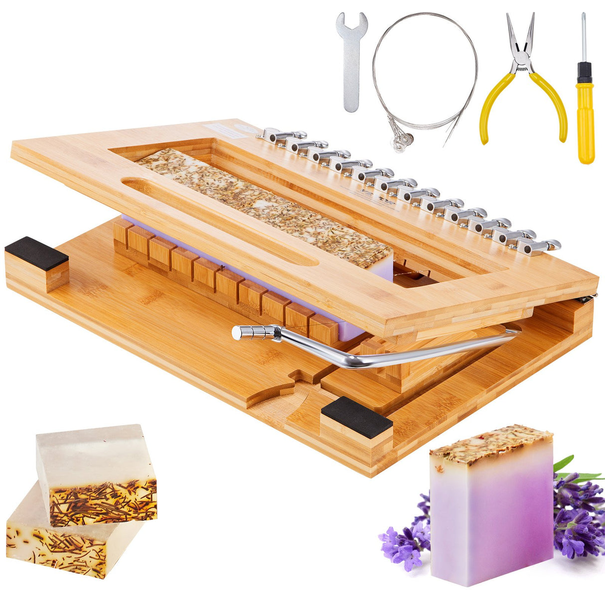 VEVOR Soap Cutter, Cut 1-12 Bars, Precisely and Accurately Cut 1 Inch Bars, Bamboo Soap Slicer With Steel Wire, Multi Handmade Soap Wire Cutter for