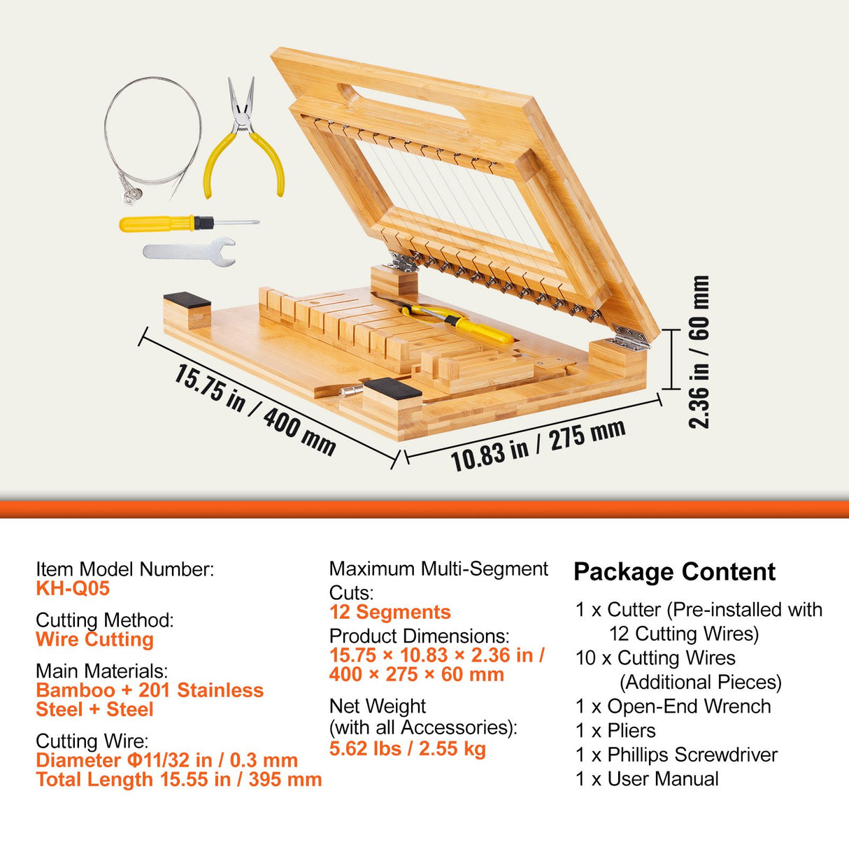 VEVOR Soap Cutter, Cut 1-12 Bars, Precisely and Accurately Cut 1 Inch Bars, Bamboo Soap Slicer With Steel Wire, Multi Handmade Soap Wire Cutter for Loaf Candles Cheese Butter DIY Making Tool