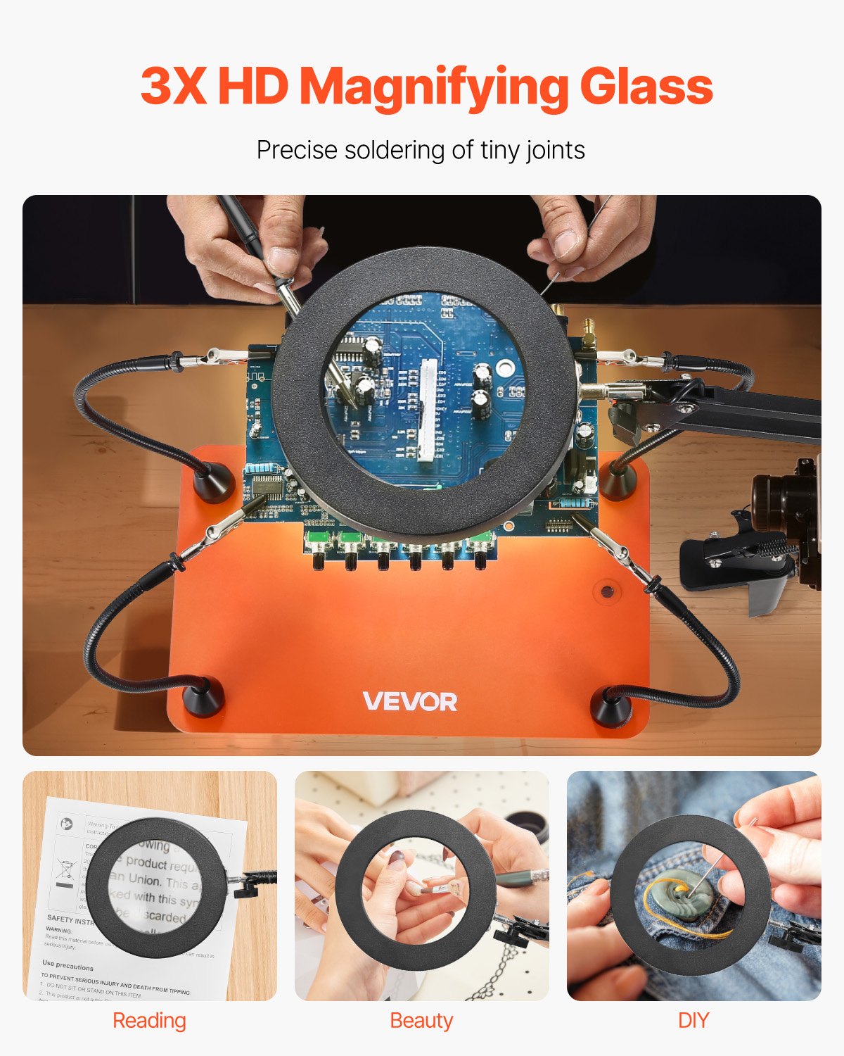 VEVOR Magnetic Helping Hands Soldering Station 3X LED Magnifying Lamp 4 Arms