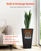 Tall Planter, Set of 2 Tall Square Tapered Planters, 57 cm Large Modern Gardening and Flower Plastic Pots, Decorative Tall Black Planter with Drainage Hole, for Porch, Patio, Indoor & Outdoor