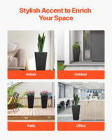 VEVOR Tall Planter, Set of 2 Tall Square Tapered Planters, 57 cm Large Modern Gardening and Flower Plastic Pots, Decorative Tall Black Planter with Drainage Hole, for Porch, Patio, Indoor & Outdoor - 45-Degree Angle