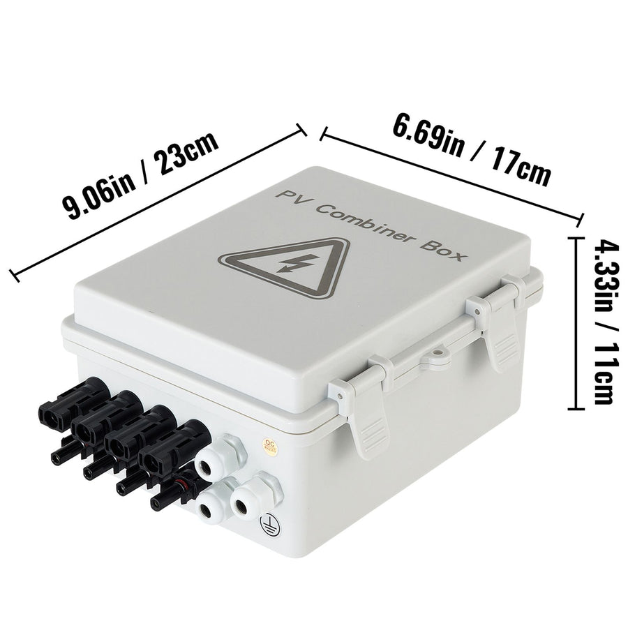 PV Combiner Box, 4 String with 15A Rated Current Fuse, 63A Circuit Breaker, Lightning Arreste Connector for On/Off Grid Solar Panel System, IP65