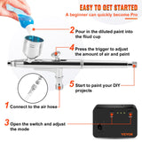 VEVOR Airbrush Kit Dual-action Airbrush System Compressor Art Nail Makeup Model - Top-Down View