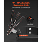 Lawn Mower Blade Sharpener, 15° - 45° Adjustable Lawnmower Blade Sharpening Tool with 4 Adapter Pins, Ball Bearing Design & 25mm Enlarged Handle, Compatible with Most Angle Grinders