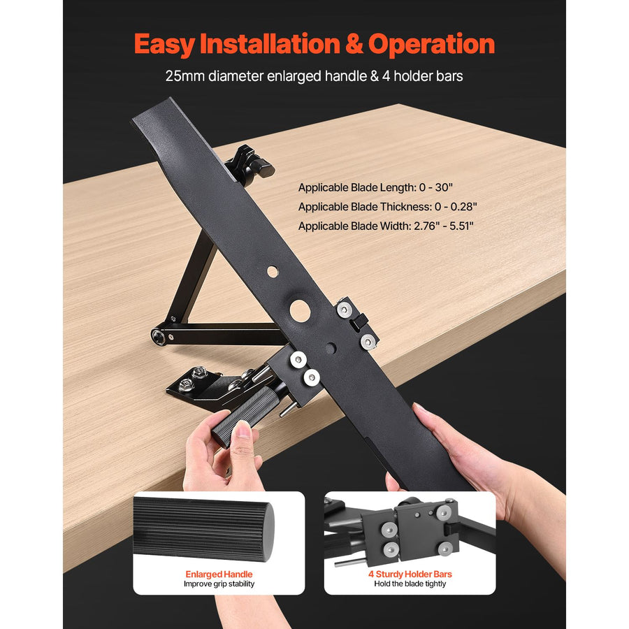 Lawn Mower Blade Sharpener, 15° - 45° Adjustable Lawnmower Blade Sharpening Tool with 4 Adapter Pins, Ball Bearing Design & 25mm Enlarged Handle, Compatible with Most Angle Grinders