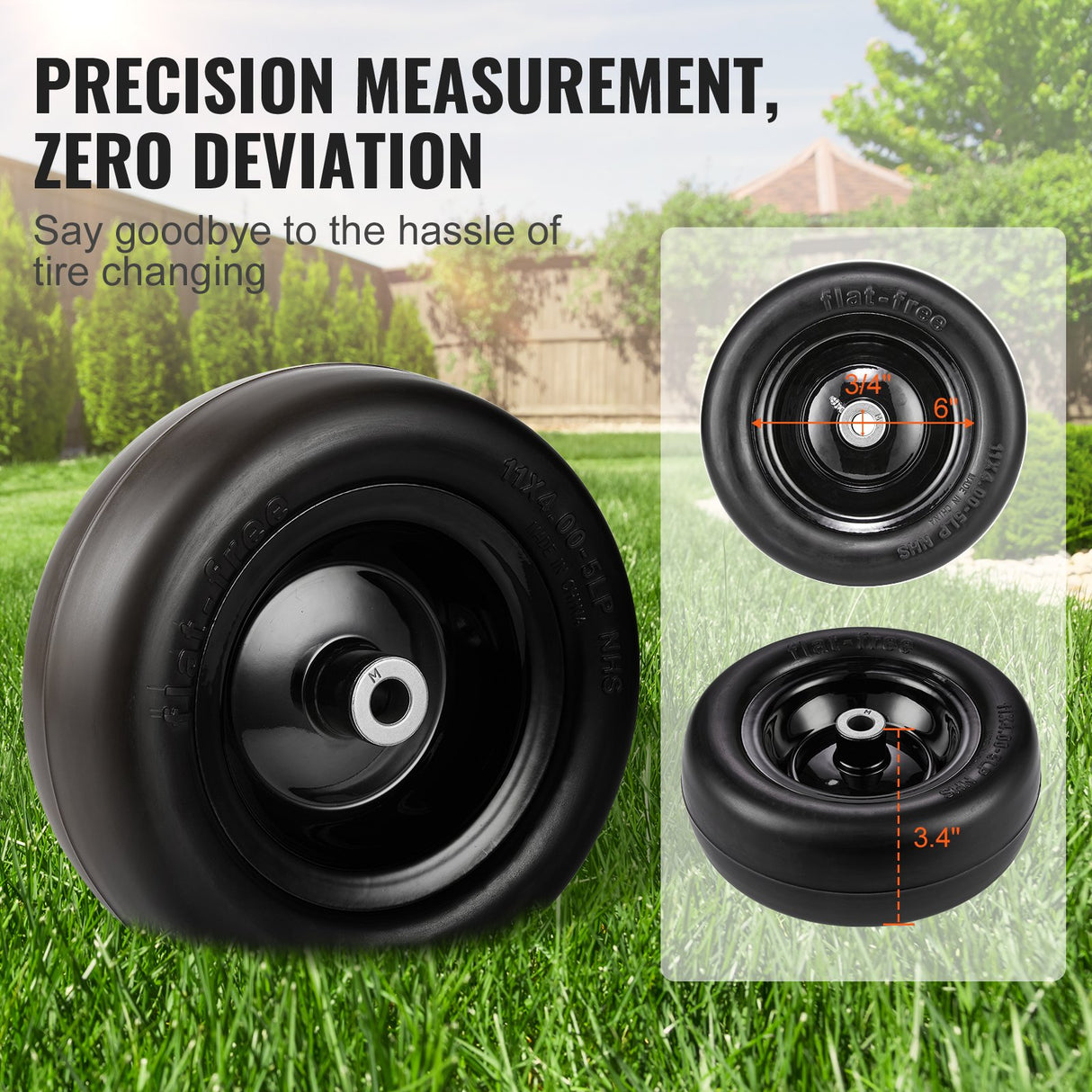 VEVOR Lawn Mower Tires with Rim, 11x4-7" Tubeless Tractor Tires, 2-Pack Tire and Wheel Assemby, Flat-free PU Tire, 3.4" Centered Hub, 3/4" Bushing Size, 20 PCS Adapters for Riding Mowers Lawn Tractors
