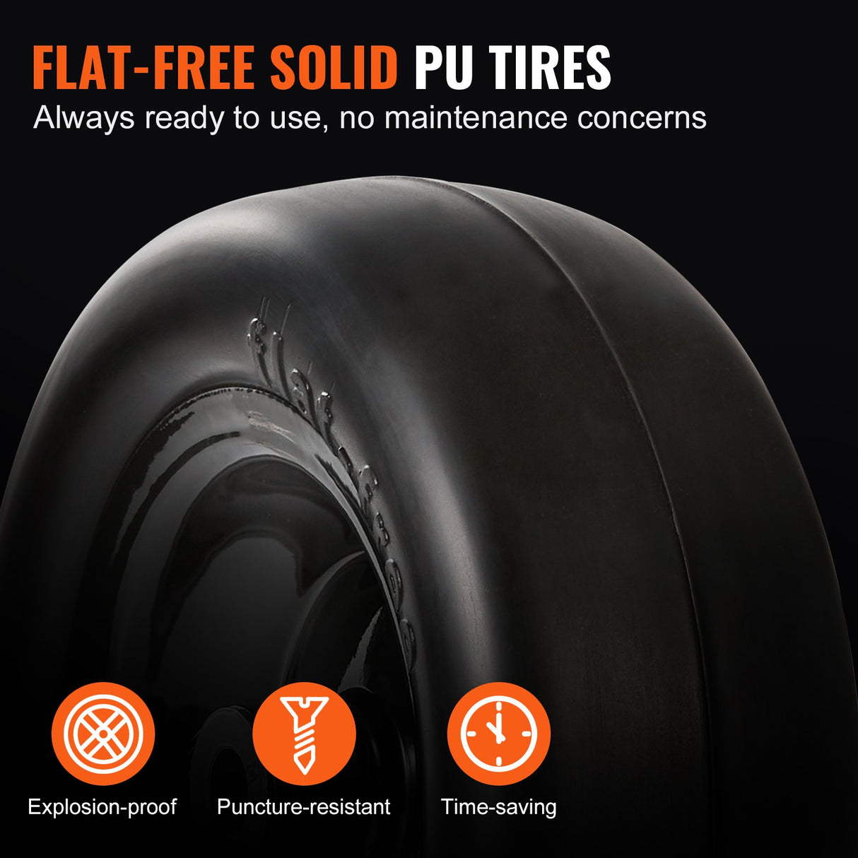 VEVOR Lawn Mower Tires with Rim, 11x4-7" Tubeless Tractor Tires, 2-Pack Tire and Wheel Assemby, Flat-free PU Tire, 3.4" Centered Hub, 3/4" Bushing