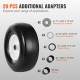 Lawn Mower Tires with Rim, 13x5-6" Tubeless Tractor Tires, 2-Pack Tire and Wheel Assembly, Flat-free PU Tires, 3.25"-5.9" Centered Hub, 3/4" Bushing Size, 20 PCS Adapter for Lawn Mowers Tractors
