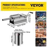 VEVOR Manual Sausage Stuffer, 3 L / 7 LBS Horizontal Sausage Machine, Dual-Speed Meat Stuffer, Made of Food-Grade 304 Stainless Steel, Includes 5