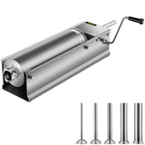 VEVOR Manual Sausage Stuffer, 7 L / 15 LBS Horizontal Sausage Machine, Dual-Speed Meat Stuffer, Made of Food-Grade 304 Stainless Steel, Includes 5