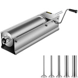 VEVOR Manual Sausage Stuffer, 7 L / 15 LBS Horizontal Sausage Machine, Dual-Speed Meat Stuffer, Made of Food-Grade 304 Stainless Steel, Includes 5 Stuffing Tubes, for Home Kitchen Restaurant Commercia