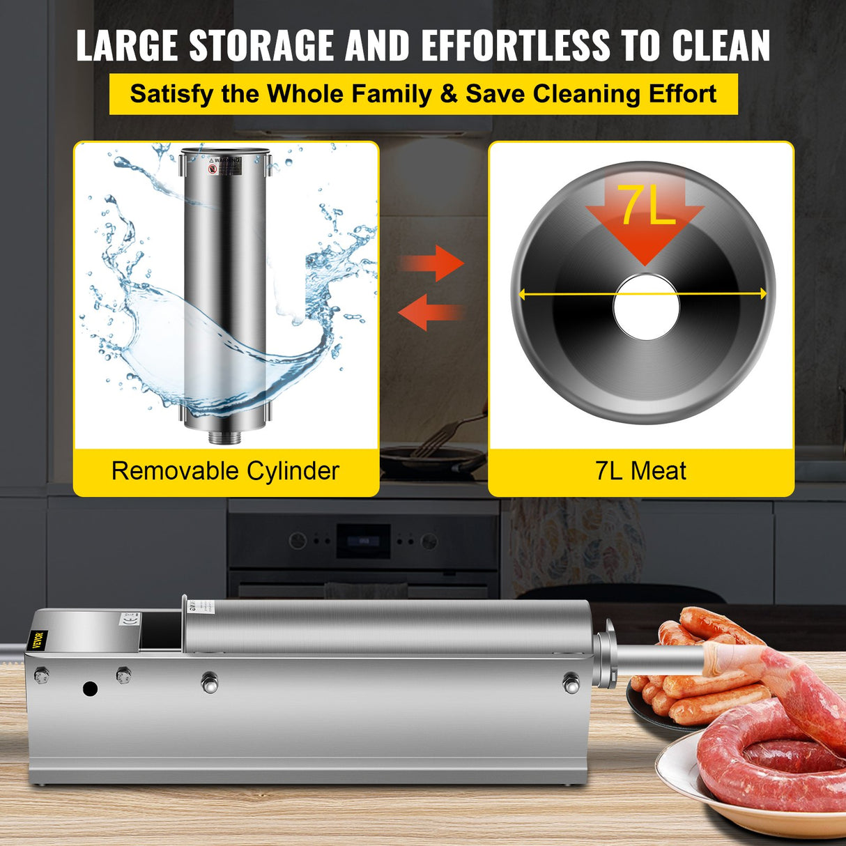 VEVOR Manual Sausage Stuffer, 7 L / 15 LBS Horizontal Sausage Machine, Dual-Speed Meat Stuffer, Made of Food-Grade 304 Stainless Steel, Includes 5
