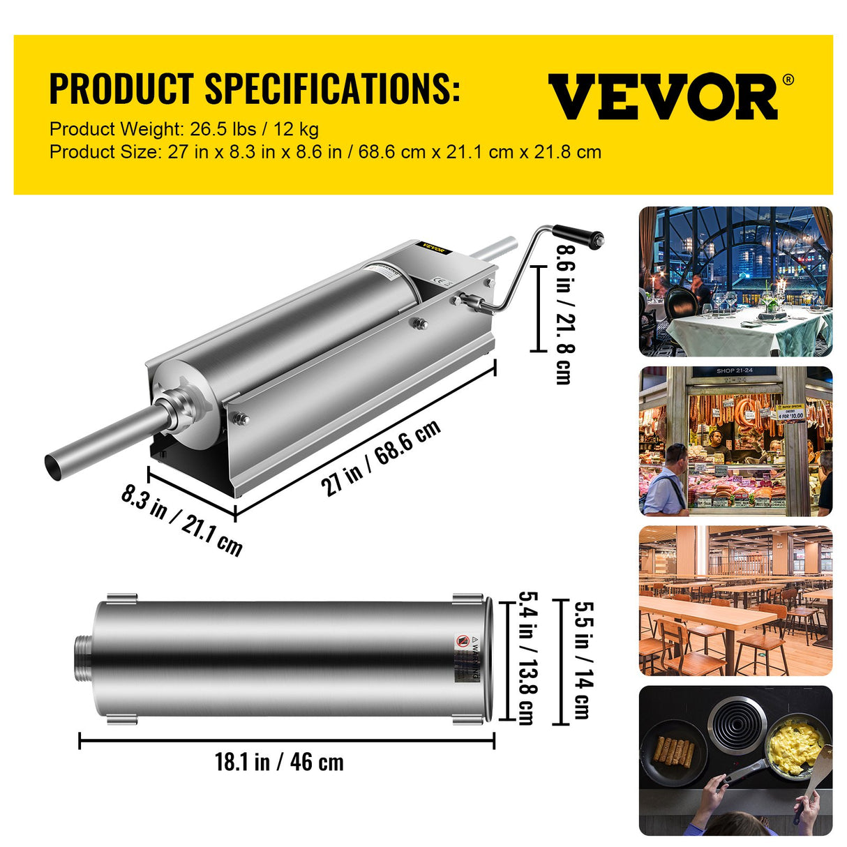 VEVOR Manual Sausage Stuffer, 7 L / 15 LBS Horizontal Sausage Machine, Dual-Speed Meat Stuffer, Made of Food-Grade 304 Stainless Steel, Includes 5